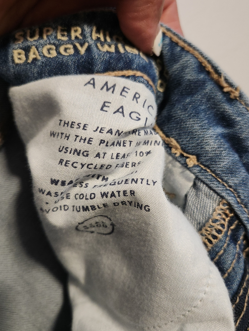 American Eagle Super High Rise Baggy Wide Leg Jeans Size 4 Blue Stretch Denim - Picture 10 of 11